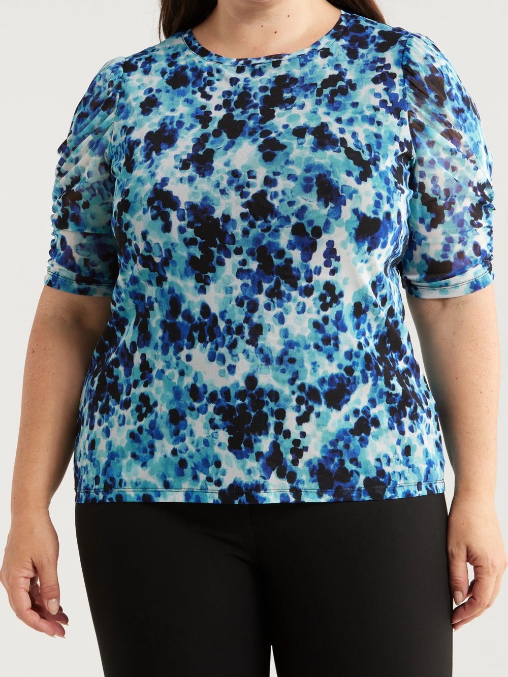 Anne Klein Blue Multi Abstract Short-Sleeve Top